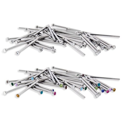 Steel Bezel Set Gem Nose Pin 40 Piece Assortments