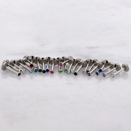 16G OR 14G 5MM BACK STEEL INTERNALLY THREADED GEM LABRET ASSORTMENTS