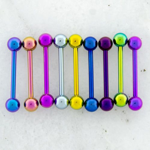 9 COLOR TITANIUM EXTERNALLY THREADED STRAIGHT BARBELL ASSORTMENT