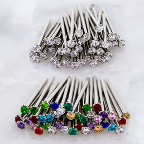 BULK PACK TITANIUM NOSE PIN GEM PRONG SET WITH PREMIUM ZIRCONIA