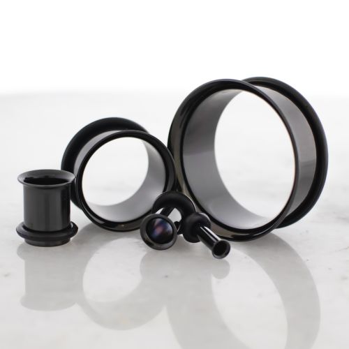 Steel Single Flare Tunnels - Black PVD 10G-2"