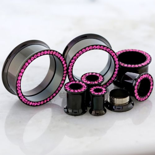 BLACK INTERNALLY THREADED TUNNELS WITH PINK GEM CHANNEL