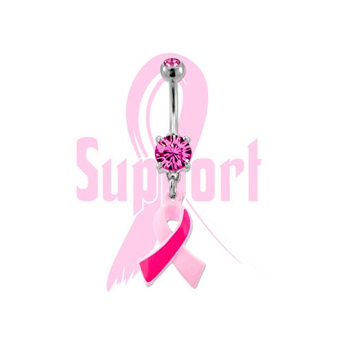 BREAST CANCER AWARENESS BELLY RING WITH RIBBON