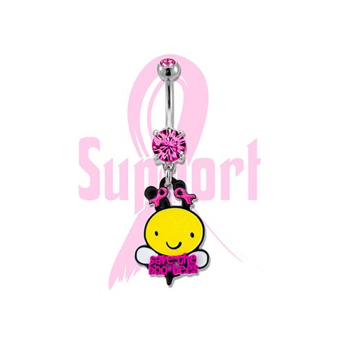 BREAST CANCER AWARENESS BELLY RING WITH BUMBLE BEE