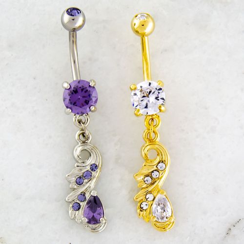 14G FILIGREE DESIGN DANGLE GEM BELLY RING