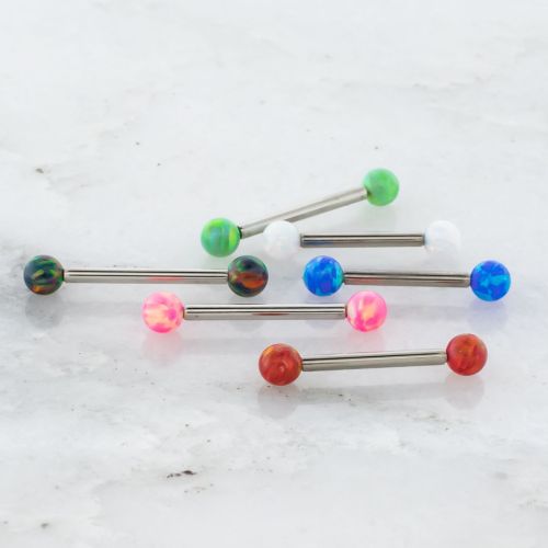 16G STEEL BARBELL W/ OPAL BALLS