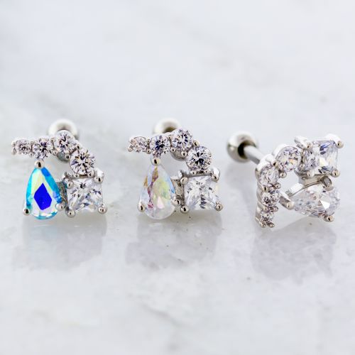 MULTI-SHAPE GEM CLUSTER EAR BARBELL