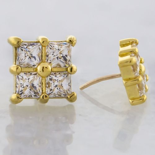 18KT Gold Threadless End - Princess Cut Premium Zirconia Cluster