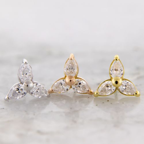 18KT Gold Threadless End - Trinity Set W/Pear Cut Gems