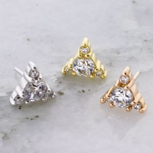 18KT GOLD THREADLESS 4 GEM TRIANGLE END-5mm