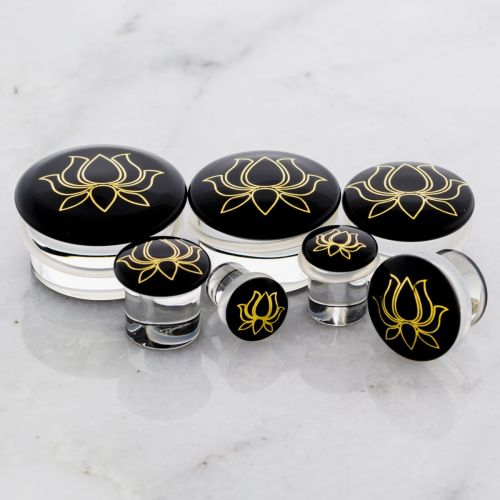 Pair GOLD LOTUS GLASS PLUGS