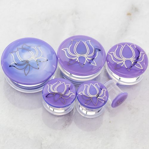 Pair PURPLE LOTUS GLASS PLUGS