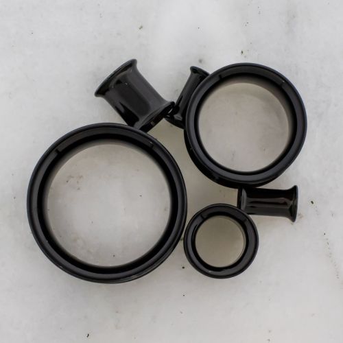 Pair Double Flare Black Borosilicate Tunnels