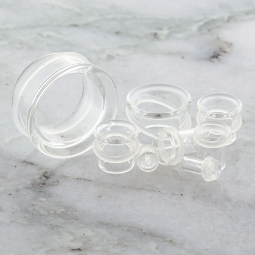 PAIR SINGLE FLARE PYREX GLASS CLEAR TUNNEL 