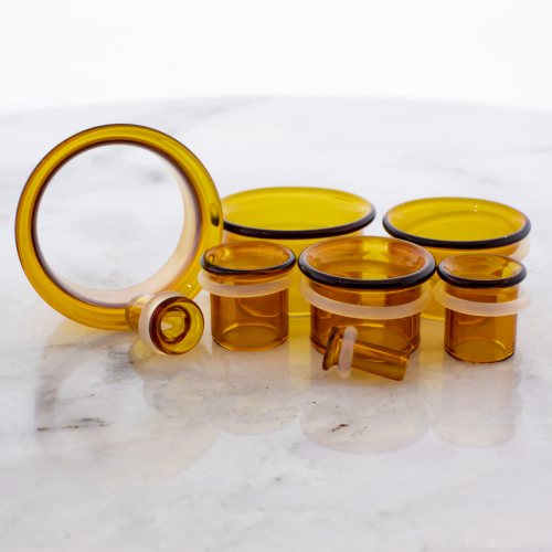 Pair Amber Borosilicate Glass Tunnels