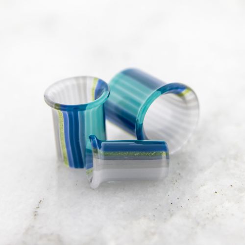 Pair Oregon Sky glass single flare tunnels with clear oring