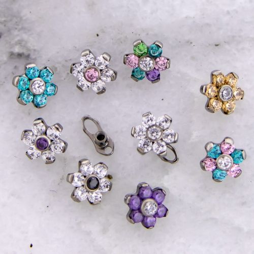 Microdermal Base With Prong Set Gem Flowers