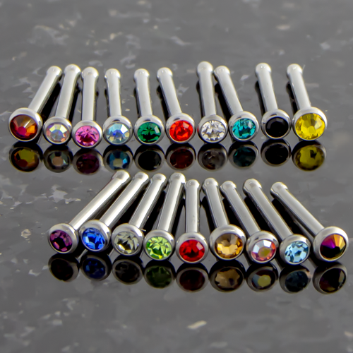 18G & 20G STEEL NOSE BONES WITH BEZEL SET GEMS