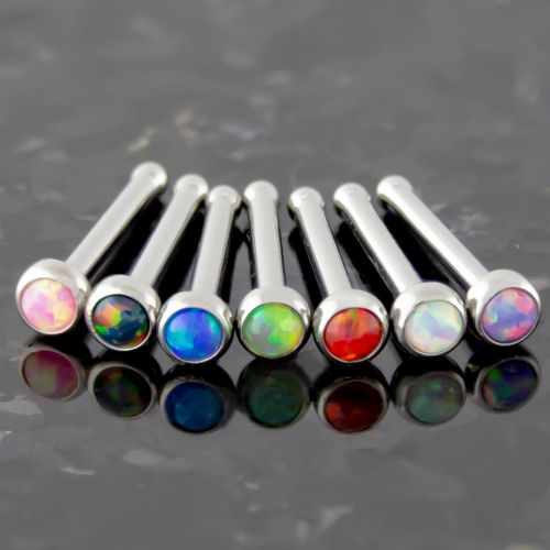 18G & 20G Steel Bezel Set Opal Nose Bones