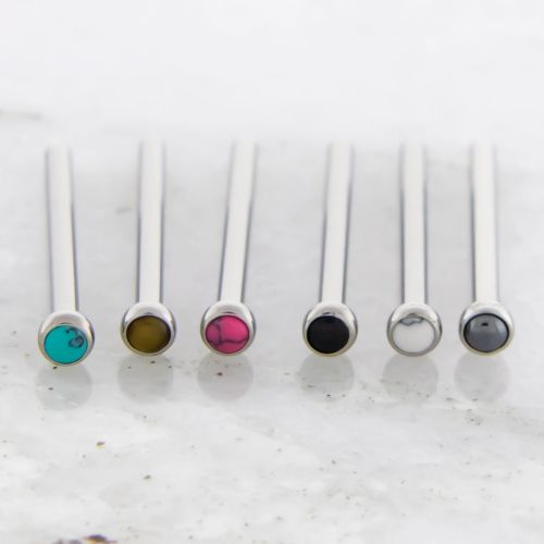 16G-20G TITANIUM BEZEL SET CABOCHON NOSE PINS