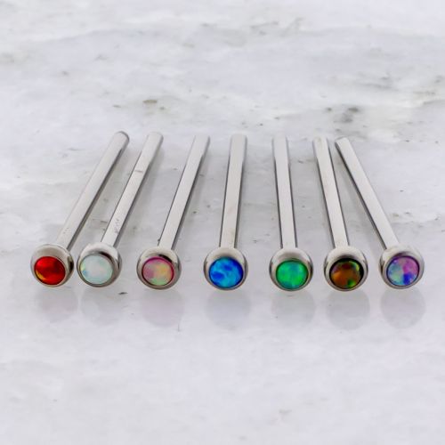 16G-20G TITANIUM BEZEL SET OPAL NOSE PINS