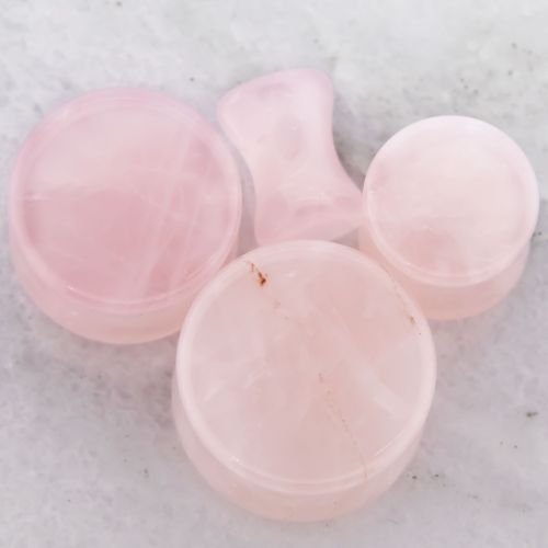 Pair Rose Quartz flat front double flare plugs