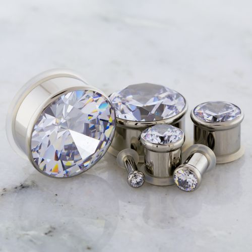 CLEAR GEM PRESSED SET SINGLE FLARE PLUG TUNNEL 