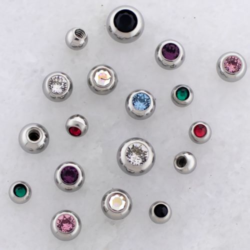 Steel Externally Threaded End - Bezel Set Premium Crystal Balls 16G-14G