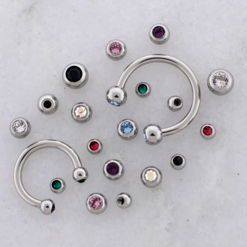 16G Externally Threaded Steel Horseshoe w/ Bezel Set Premium Crystal Ball Ends