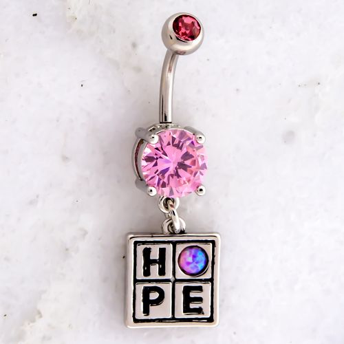 BREAST CANCER AWARENESS PINK OPAL HOPE NAVEL RING