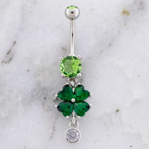 Shamrock Gem Dangle Navel Ring