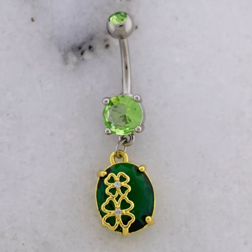 Gem w/ Clover Cutouts Navel Ring