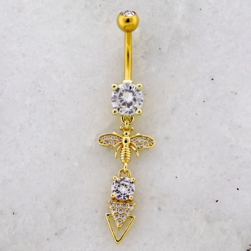 14G Navel Barbell Gold PVD Gem Drop w/ Bee