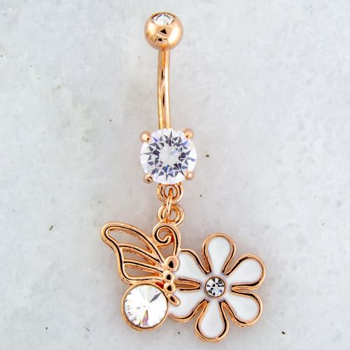 BUTTERFLY AND FLOWER BELLY RING