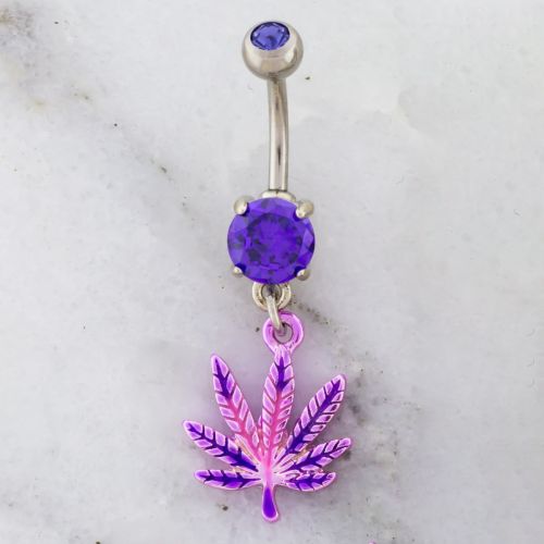 14G PURPLE HAZE POT LEAF NAVEL RING