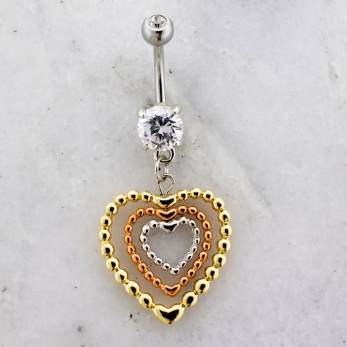 Triple Beaded Heart Navel Ring