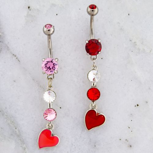 HEART AND GEM DANGLE NAVEL RING