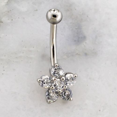 Mini Flower Gem Belly Ring-Clear