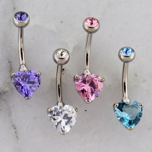 14G STEEL INTERNAL DOUBLE GEM HEART NAVEL RING