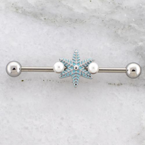 14G Industrial Bar Snowflake w/ Pearls