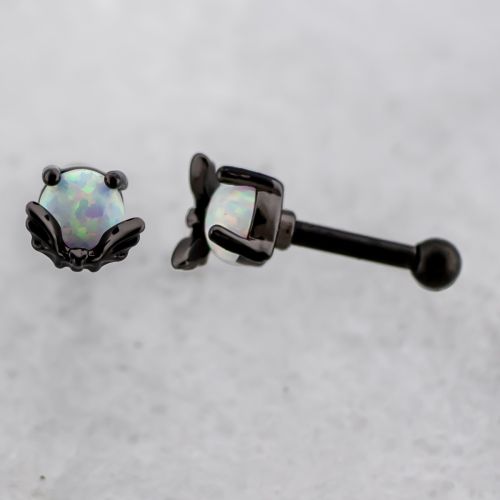 16G Tragus Barbell Bat w/ Opal Moon