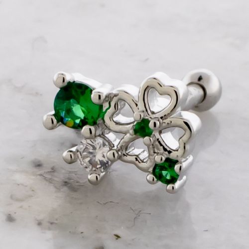 Tragus Barbell w/ Clover Gem Cluster