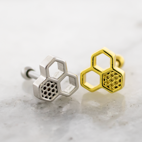 16G Ear Barbell w/ Honeycomb Cutout