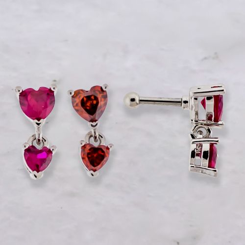 Tragus Barbell w/ Gemmed Heart Dangle 