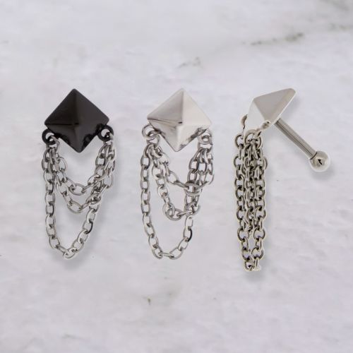 16G Tragus Barbell Pyramid Stud w/ Chains