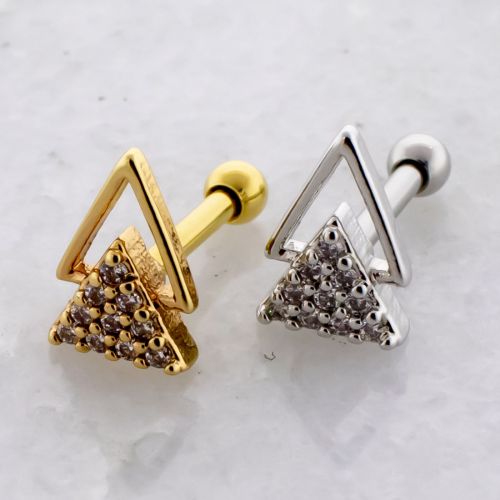 16G Tragus Barbell Double Triangle