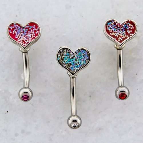 16G GLITTER HEART CURVED BARBELL