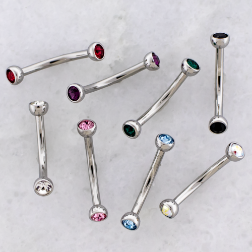 16G STEEL EXTERNALLY THREADED CURVED BARBELLS W/ GEMS