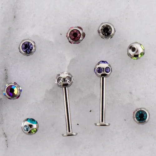 16G EXTERNALLY THREADED STEEL LABRET WITH MULTI GEM BALL