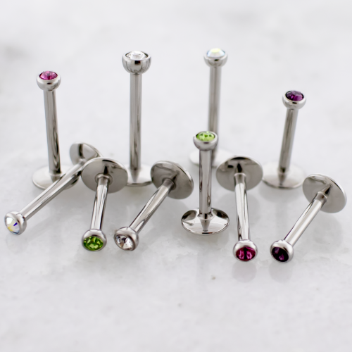 16G INTERNALLY THREADED GEM LABRETS WITH 5MM BACK